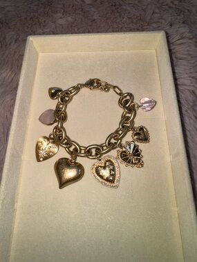 Brushed Gold-Tone Heart Charm Bracelet